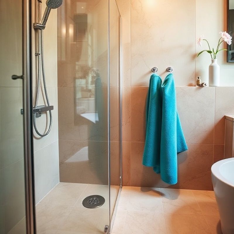 Ducha italiana a ras de suelo con gres porcelánico en un baño de Deusto